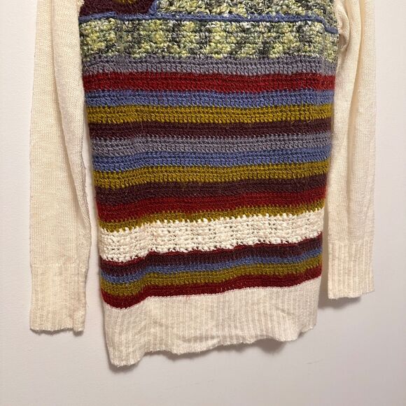 Desigual Womens Sz 4 CowlNeck Patchwork Crochet Sweater Funky Knit Whimsical Art - Picture 2 of 8